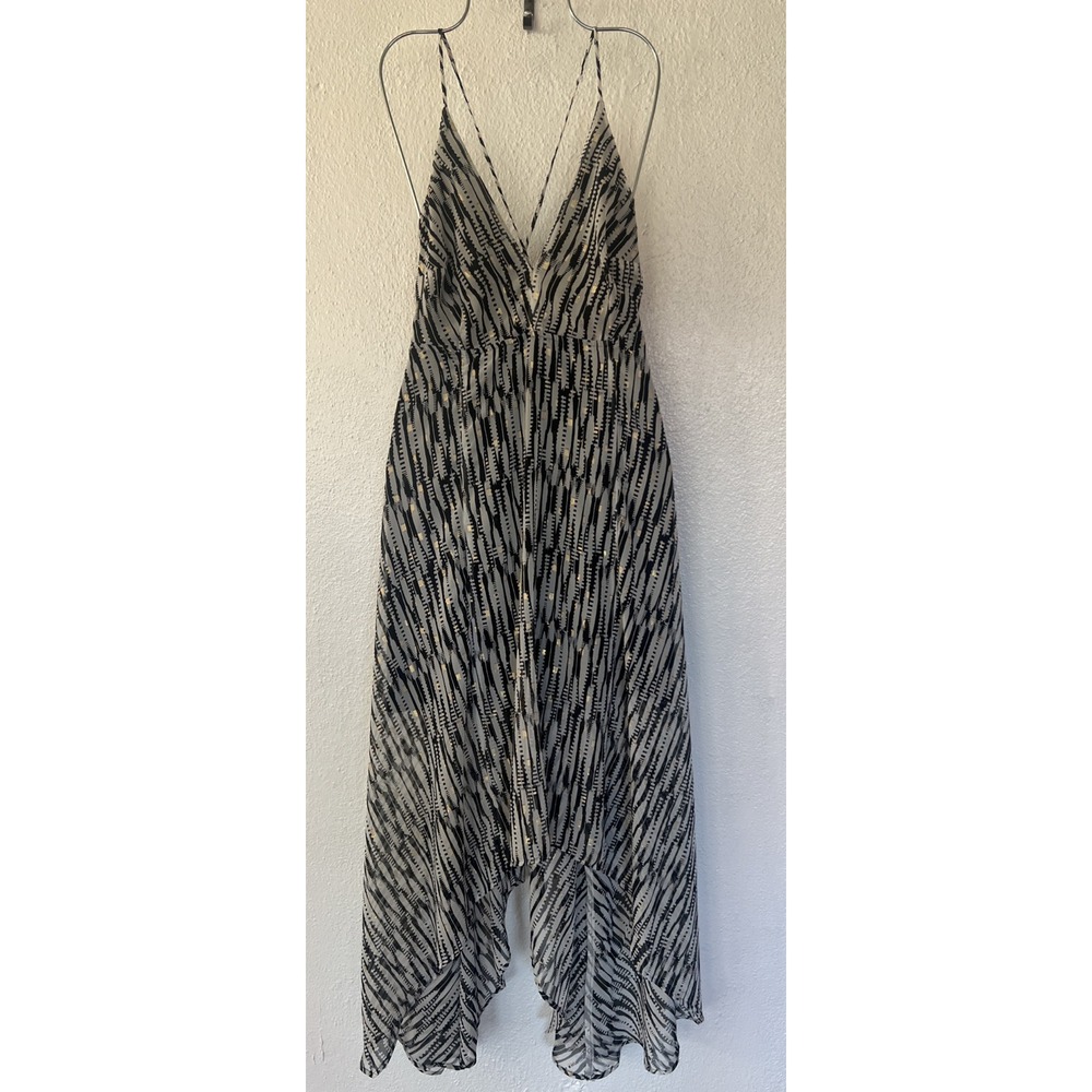 Express Womens Black White Gold Strappy Hi-Low Dress Size 6 Open Back Asymmetric